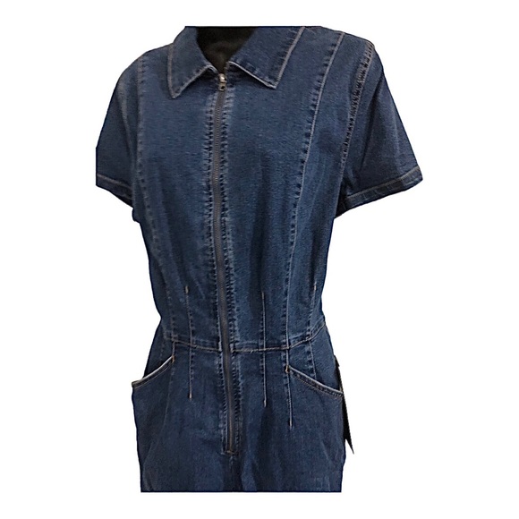 Blue jeans denim zip up flare leg jumpsuit size large new - Picture 10 of 13